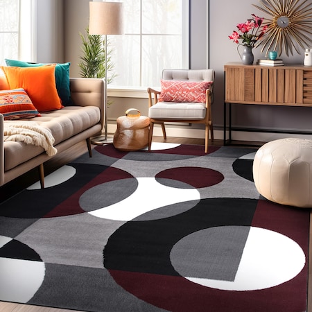 World Rug Gallery Modern Circles Soft Area Rug 10' x 14' Burgundy 100BURGUNDY10X14